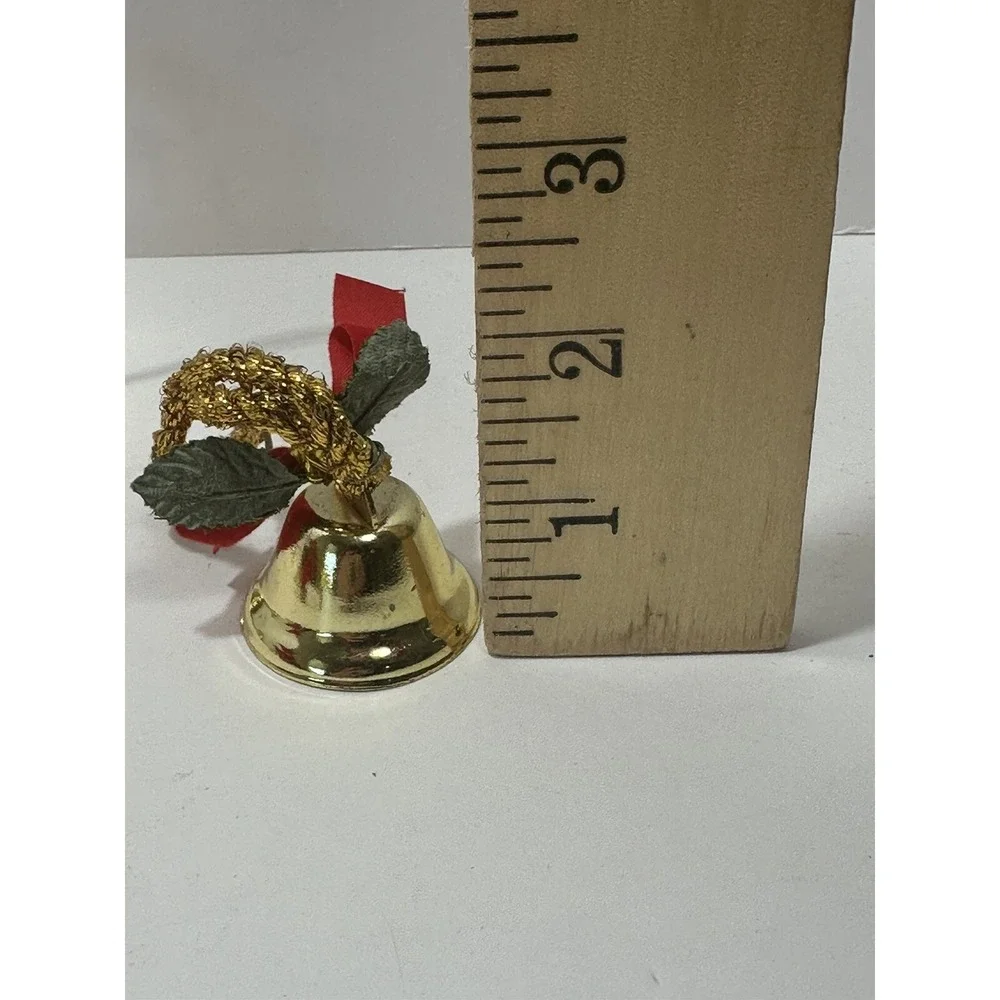 Lot Of 4 Gold Color Rustic Vintage Iron Tin Metal Ornaments Jingle Bells 1980's